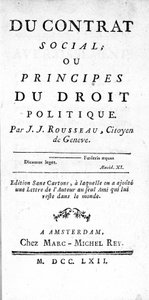 Frontispiz des Gesellschaftsvertrags oder Prinzipien des politischen Rechts von Jean Jacques Rousseau (1712-1778), gedruckt in Amsterdam im Jahr 1762