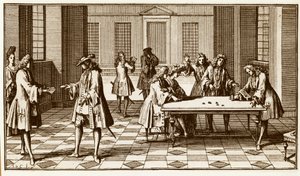 Spielzimmer im 18. Jahrhundert - Gravur von Sebastien Le Clerc in „Essay d