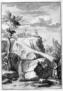 Geometer beim Messen - Gravur aus „De Architectura Libri X“ von Leon Battista Alberti, gedruckt in London bei Th. Edlin im Jahr 1739. von Unknown artist