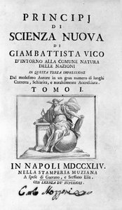 Giambattista Vico. Auch genannt Giovanni, Gian Battista, Jean Baptiste oder Jean-Baptiste. Frontispiz von „La Scienza Nuova“