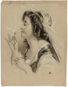 Mädchen, das auf eine Pusteblume bläst (recto); Profilkopf eines Mädchens (verso) von Unknown artist