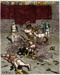 Gladiatorenkampf. Gravur des 19. Jahrhunderts von Unknown artist