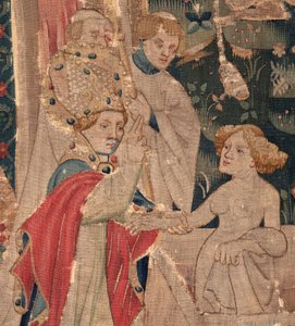 Geschichte von Saint Piat und Saint Eleuthère, Szene 12: Die Auferstehung der Tochter des Tribuns. Detail.