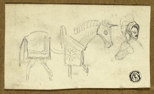 Pferd und Mann in Rüstung von Unknown artist