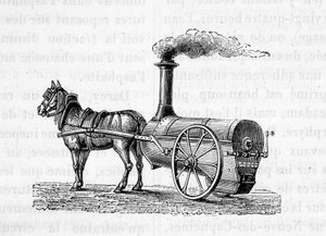 Pferd zieht eine Dampfmaschine - in „Die Wunder der Industrie“ von Figuier von Unknown artist