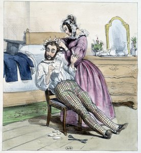 Humorvolle Zeichnung über die Untreue eines Dandys mit dem Brief seiner Verlobten - Zeichnung von Unknown artist