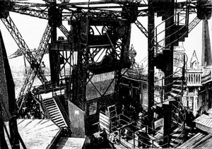 Illustration zum Bau des Eiffelturms.