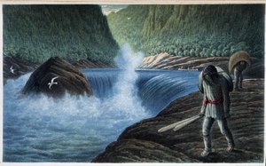 Indianer in der Nähe der Stromschnellen: „the third rapid on the moisie“ - in „Exploration of the Labrador Peninsula“, von Hind, Henri Youle von Unknown artist