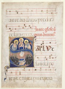 Initiale S[alve sancta parens] mit der Jungfrau, die von Engeln verehrt wird, und singenden Benediktinermönchen: Einzelblatt aus einem Graduale von Unknown artist