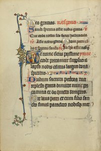 Initial T: Ein nimbierter Kleriker und eine weibliche Heilige