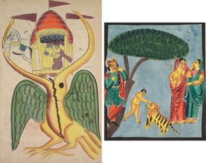 Jatayu hindert Ravanans Streitwagen und versucht die Entführung von Sita zu verhindern
