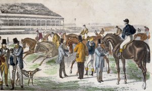 Jockeys und ihre Pferde vor dem Rennen (Gravur, ca. 1850) von Unknown artist