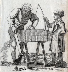 Tischler und Lehrling. Gravur Ende des 18. Jahrhunderts. Private Sammlung