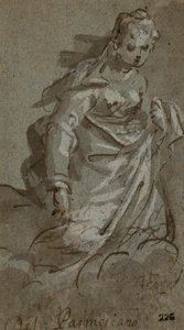 Kniende, wolkentragende weibliche Figur (recto); Figurenskizzen (verso)