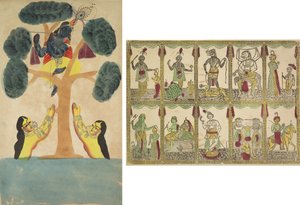 Krishna stiehlt die Kleider der Kuhmädchen (Gopis); Das Avataras, zehn Inkarnationen von Vishnu von Unknown artist
