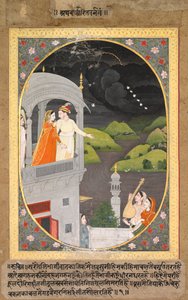 Krishna und Radha beobachten Regenwolken: Der Monat Bhadon aus der Baramasa-Serie von Unknown artist