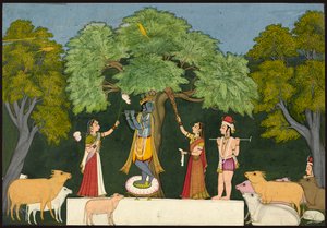 Krishna unterhält seine Gefährten