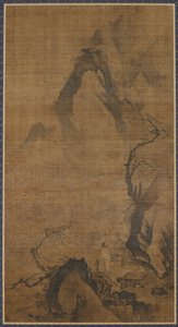 Landschaft: Berg und Wasser; eine Figur unter einem Pflaumenbaum von Unknown artist