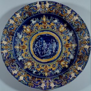 Große polychrome Fayenceschale mit einer Darstellung des Urteils des Paris von Unknown artist
