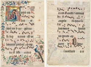Blatt aus einem Antiphonar: Initiale H mit der Geburt Christi (recto) und Text (verso)