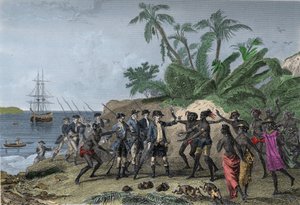Louis Antoine (Louis-Antoine) von Bougainville, französischer Navigator (1729-1811), wendet sich den Inseln der Marquesas in Tahiti zu, 6. April von Unknown artist