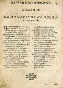 Luis de Góngora y Argote, "Romance a una partida" (Druck) von Unknown artist