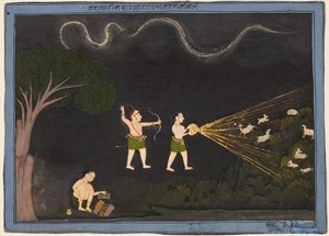 Maharana Jagat Singh II von Mewar (r. 1734–51) verkleidet als Bhil, jagt nachts Hirsche
