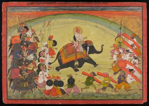 Maharao Guman Singh reitet auf einem Elefanten in der Prozession