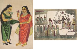 Magd bringt einer Dame eine Wasserpfeife; Krishna gegen wertvolle Gegenstände gewogen von Unknown artist