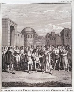 Wie die Inkas die Prinzen des Blutes heiraten - in „Historische Reise durch Südamerika im Auftrag des Königs von Spanien“ von Don Georges Juan & Don Antoine de Ulloa, T.II, ed. Jombert, Librairie du Roi, Paris von Unknown artist