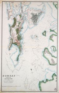 Karte von Bombay mit dem Hafen und dem angrenzenden Land, auch gezeigt Arabisches Meer und Persischer Golf, ca. 1855