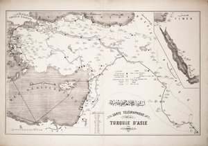 Karte der Türkei mit Telegrafenkabeln und Stationen von Unknown artist