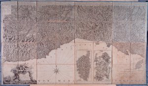 Karte der Besitzungen der Republik Genua, einschließlich Korsika und Sardinien