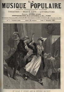 Marie Justine Benoite Duronceray, genannt Madame Favart, und Rochart in der „Servante Maitresse“ (Serva padrona) von Pergolese (Giovanni Battista Pergolesi) - Gravur in „Popular Music“ illustriertes Wochenblatt - 1882