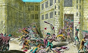 Massaker an den Gefangenen der Abtei Saint Germain durch das Volk im September 1792 (Szene der Französischen Revolution, 18. Jahrhundert)