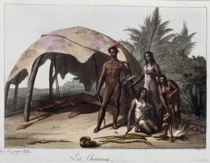 Mahlzeiten bei den Charruas, Indianer aus Paraguay. In „Das alte und moderne Kostüm“ 1818-1820, von Ferrario. von Unknown artist