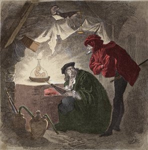 Mephistopheles (Mephisto) eine Faust-Illustration aus „Faust“ von Johann Wolfgang von Goethe (1749-1832) (Illustration für „Faust“ von Goethe) Gravur von Unknown artist