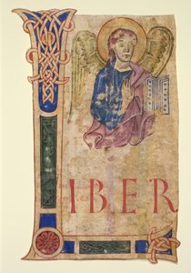 Miniatur aus einem Evangelienbuch: Das Symbol des Hl. Matthäus (recto) und Kanontafeln (verso) von Unknown artist
