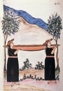 Moyobamba-Indianer tragen ihr Kanu, aus dem Buch "Trujillo del Peru" oder "Códice Martínez Compañón", von Baltazar Martinez Compañón y Bujanda, Bischof von Trujillo (1782-1785) von Unknown artist