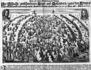 Seeschlacht von La Hougue (1692), die die Armee von Ludwig XIV. gegen Holland führte. Gravur. 18. Jahrhundert. von Unknown artist