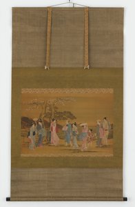 Neun Personen, die Kirschblüten betrachten von Unknown artist