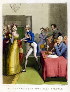 „Nicht jeder Narr ist im Krankenhaus.“ Illustration aus einer Sammlung von Sprichwörtern des 18. Jahrhunderts von Unknown artist