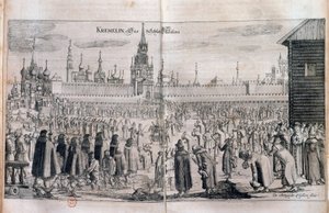 Offizielle Zeremonie mit Parade im Moskauer Kreml. Gravur des 17. Jahrhunderts von Unknown artist