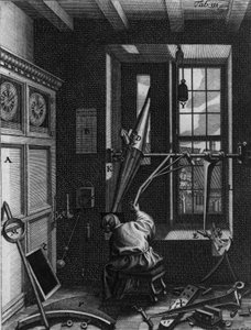 Olaus Romer (Ole), dänischer Astronom (1644-1710) beobachtet die Finsternisse der Jupitermonde