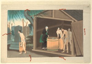Eine von sechzehn Szenen des Todes und der Beerdigung eines Mannes von Unknown artist