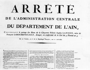 Befehl der Zentralverwaltung des Departements Ain - Familienarchiv Rochefoucauld.