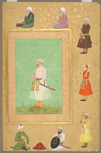 Seite aus dem späten Shah Jahan Album: Porträt von Asaf Khan