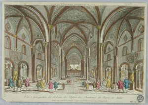 Guckkasten, Perspektivische Ansicht des Inneren der Kartäuserkirche von Pavia in Italien von Unknown artist