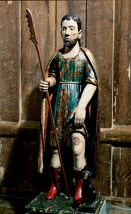 Volkskunst: „Heiliger Rochus“ Der Heilige trägt das Beulenpestgeschwür am Bein. Anonyme Skulptur aus dem 18. Jahrhundert. Sao Paulo, Kunstmuseum von Unknown artist