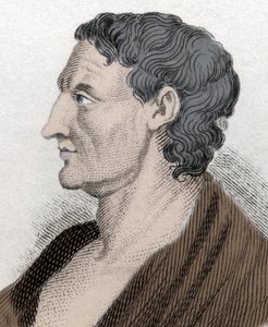 Porträt von Aristoteles, bekannt als der Stagirite, griechischer Philosoph (384 v. Chr. bis 322 v. Chr.). Stich aus dem 19. Jahrhundert von Unknown artist